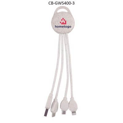 Eco Friendly Wheat Straw 4-in-1 Charging Cable With Type C, Lightning And Micro USB Connector