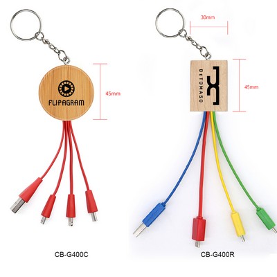Eco-Friendly 4" 1 Charging Cable Made From Bamboo With Key Chain